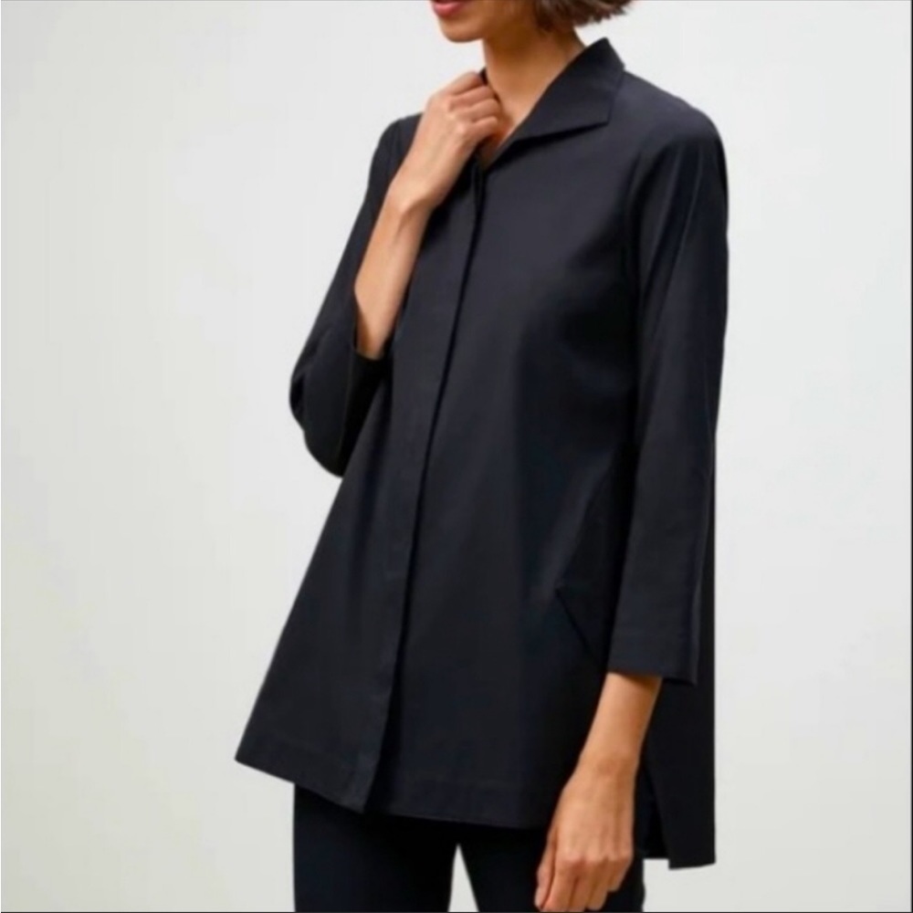 Lafayette 148 Button Down Tunic Top Womens XS Stretch Capsule Luxury Lagenlook